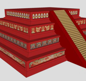 红色雕艺金字塔建筑SU模型下载_sketchup草图大师SKP模型