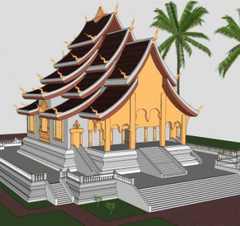 老挝佛教寺庙建筑SU模型下载_sketchup草图大师SKP模型