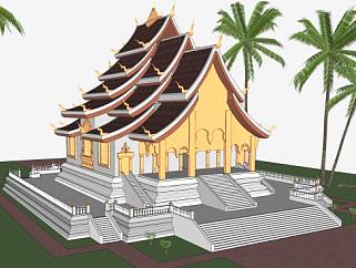 老挝佛教<em>寺庙</em>建筑<em>SU模型下载</em>_sketchup草图大师SKP模型
