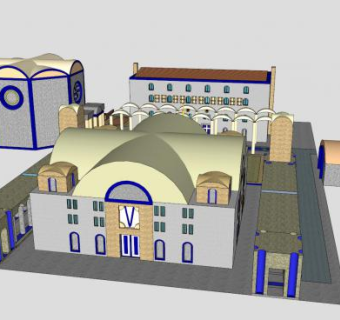 乡镇广场楼房建筑SU模型下载_sketchup草图大师SKP模型