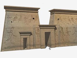 古埃及寺庙壁画寺门SU模型下载_sketchup草图大师SKP模型