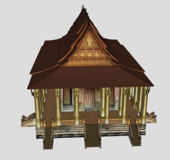 老挝佛堂寺庙建筑SU模型下载_sketchup草图大师SKP模型