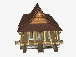 老挝佛堂<em>寺庙</em>建筑<em>SU模型下载</em>_sketchup草图大师SKP模型