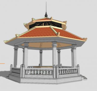 仿中式八角塔凉亭建筑SU模型下载_sketchup草图大师SKP模型