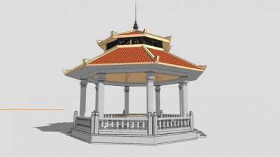 仿中式八角塔凉亭建筑SU模型下载_sketchup草图大师SKP模型