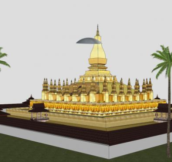 老挝琅勃拉邦佛寺建筑SU模型下载_sketchup草图大师SKP模型