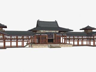 日本平等院寺院园林建筑SU模型下载_sketchup草图大师SKP模型