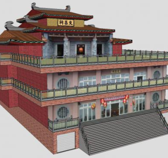 文昌祠古建筑SU模型下载_sketchup草图大师SKP模型
