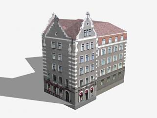 中世纪公寓大楼建筑SU模型下载_sketchup草图大师SKP模型