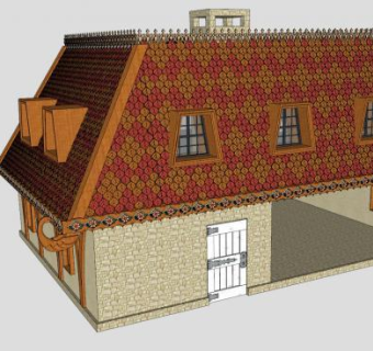 传统木质石屋建筑SU模型下载_sketchup草图大师SKP模型
