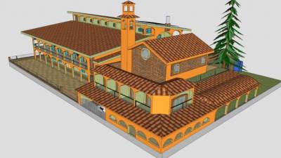 修道院建筑SU模型下载_sketchup草图大师SKP模型