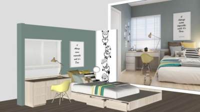 青少年现代风格卧室SU模型下载_sketchup草图大师SKP模型