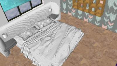 现代室内简约卧室装修SU模型下载_sketchup草图大师SKP模型