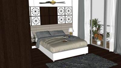 度假休闲风格卧室SU模型下载_sketchup草图大师SKP模型