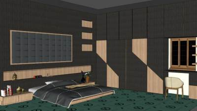 日式风格卧室SU模型下载_sketchup草图大师SKP模型