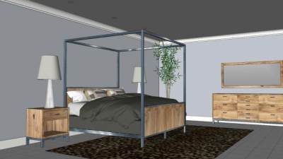 现代钢木卧室家具SU模型下载_sketchup草图大师SKP模型