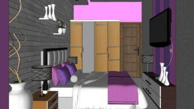 现代魅惑家具卧室SU模型下载_sketchup草图大师SKP模型