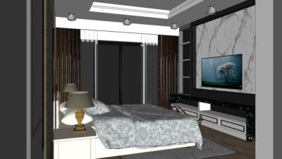 简约大理石卧室SU模型下载_sketchup草图大师SKP模型