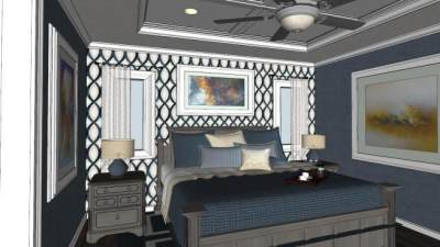 简欧风格套房卧室SU模型下载_sketchup草图大师SKP模型