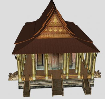 老挝佛寺建筑SU模型下载_sketchup草图大师SKP模型