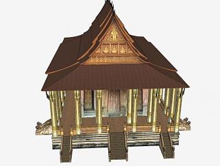 <em>老挝</em>佛寺建筑SU模型下载_sketchup草图大师SKP模型