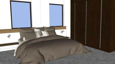 简约风格卧室内部房间SU模型下载_sketchup草图大师SKP模型