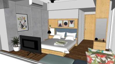 简约主卧室房间SU模型下载_sketchup草图大师SKP模型