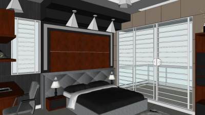 现代豪华卧室房间SU模型下载_sketchup草图大师SKP模型