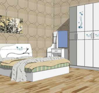 现代卧室床組SU模型下载_sketchup草图大师SKP模型