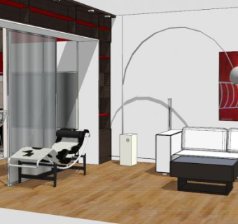 现代小公寓客厅装修SU模型下载_sketchup草图大师SKP模型