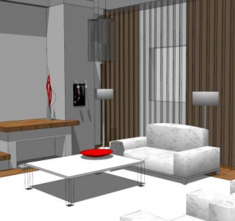 白色现代房间客厅SU模型下载_sketchup草图大师SKP模型