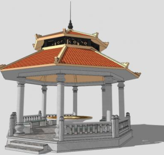 传统八角塔凉亭SU模型下载_sketchup草图大师SKP模型