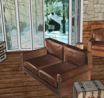 小木屋沙发客厅SU模型下载_sketchup草图大师SKP模型