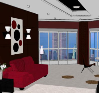 现代大型客厅房间SU模型下载_sketchup草图大师SKP模型