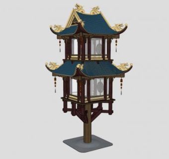 日本花园双层宝塔建筑SU模型下载_sketchup草图大师SKP模型