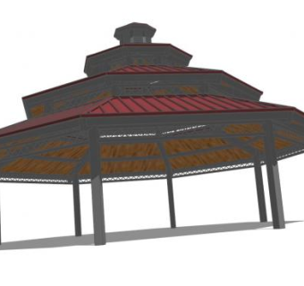 仿古八角形亭子SU模型下载_sketchup草图大师SKP模型