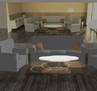 现代简约装修风格客厅SU模型下载_sketchup草图大师SKP模型