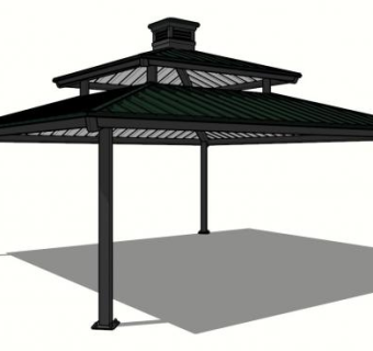 传统双檐休憩亭子SU模型下载_sketchup草图大师SKP模型