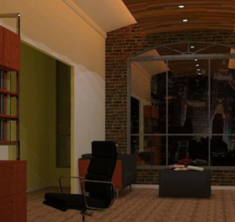 现代阁楼式客厅起居室SU模型下载_sketchup草图大师SKP模型