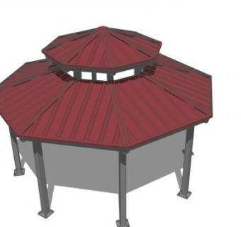 八角双檐休闲亭子SU模型下载_sketchup草图大师SKP模型