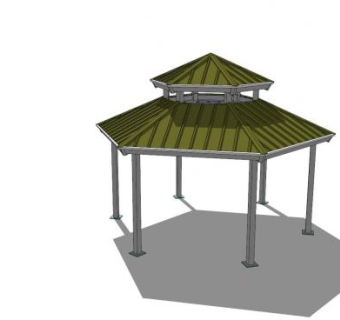 六角仿古凉亭SU模型下载_sketchup草图大师SKP模型