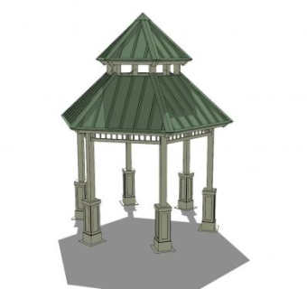 户外庭院简易六角凉亭SU模型下载_sketchup草图大师SKP模型