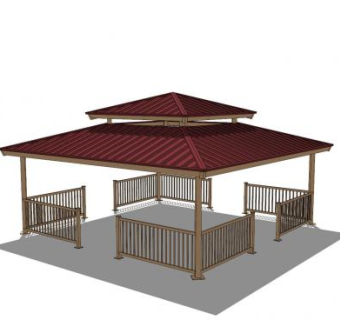 现代中式庭院四角凉亭SU模型下载_sketchup草图大师SKP模型