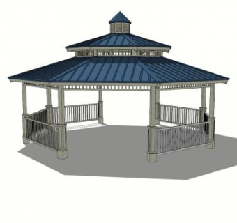 风格户外八角凉亭建筑SU模型下载_sketchup草图大师SKP模型
