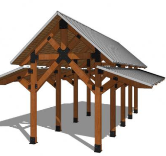 现代中式木制凉亭走道SU模型下载_sketchup草图大师SKP模型