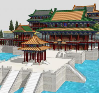 圆明园方壶胜境古建筑SU模型下载_sketchup草图大师SKP模型