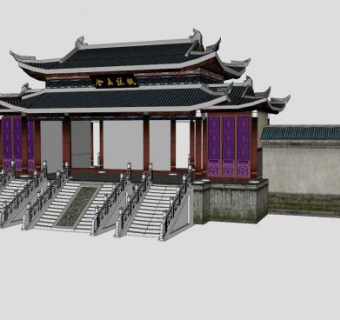 中式宫城门墙建筑SU模型下载_sketchup草图大师SKP模型