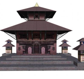 日本寺庙本殿建筑SU模型下载_sketchup草图大师SKP模型