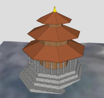 八角塔佛寺古建筑SU模型下载_sketchup草图大师SKP模型