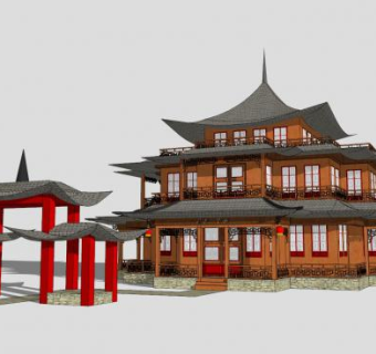 古建筑寺院寺庙凉亭SU模型下载_sketchup草图大师SKP模型